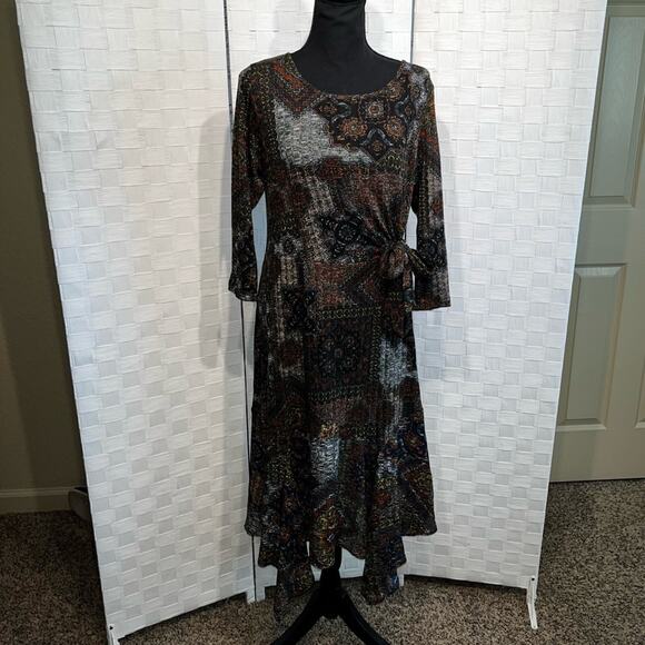 Anthropologie Fig & Flower 3/4 Sleeve Midi Dress Size Large Petite Bow Detail - Picture 10 of 10